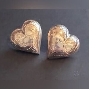 Sterling Silver 925, Hollow Filigree Etched Heart Stud Earrings